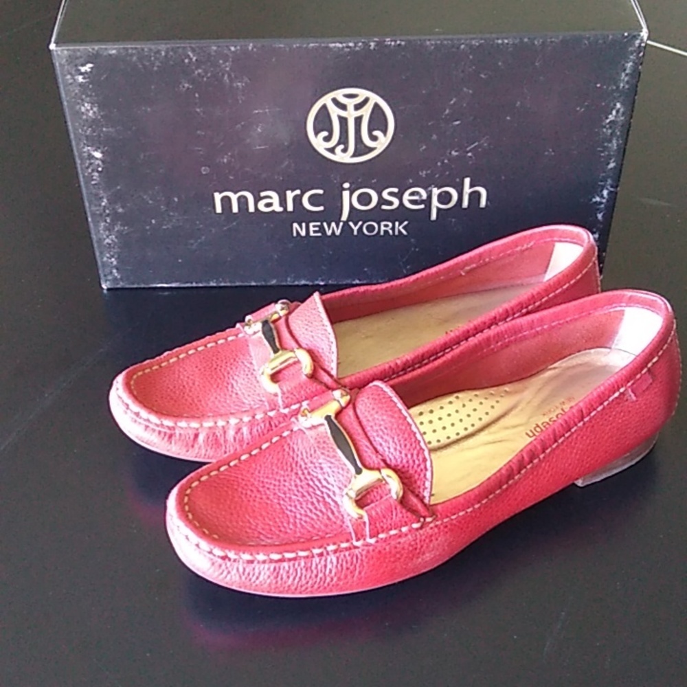 Marc Joseph red leather slip-on loafers